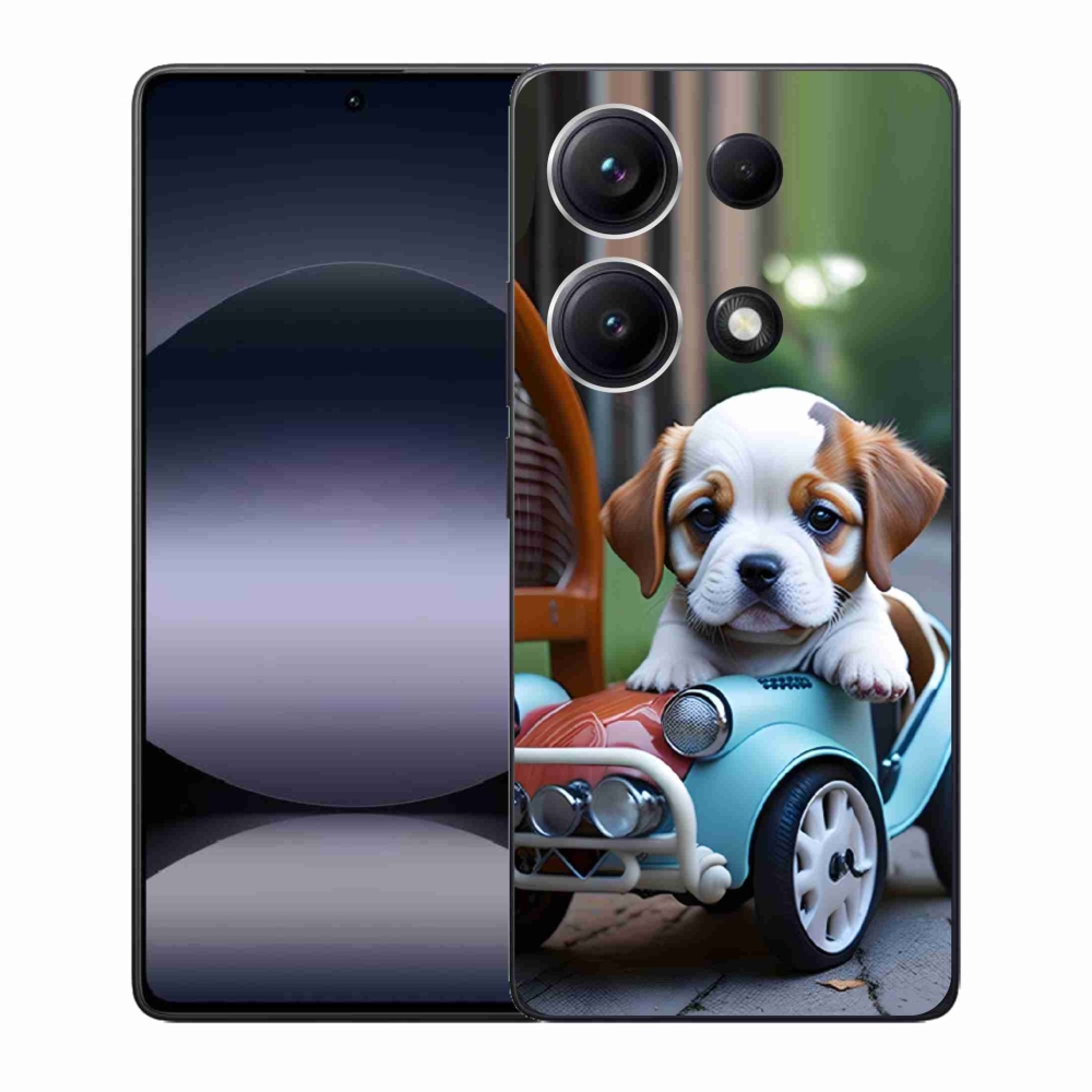 Gélový kryt mmCase na Xiaomi Redmi Note 14S - šteňa v retro aute