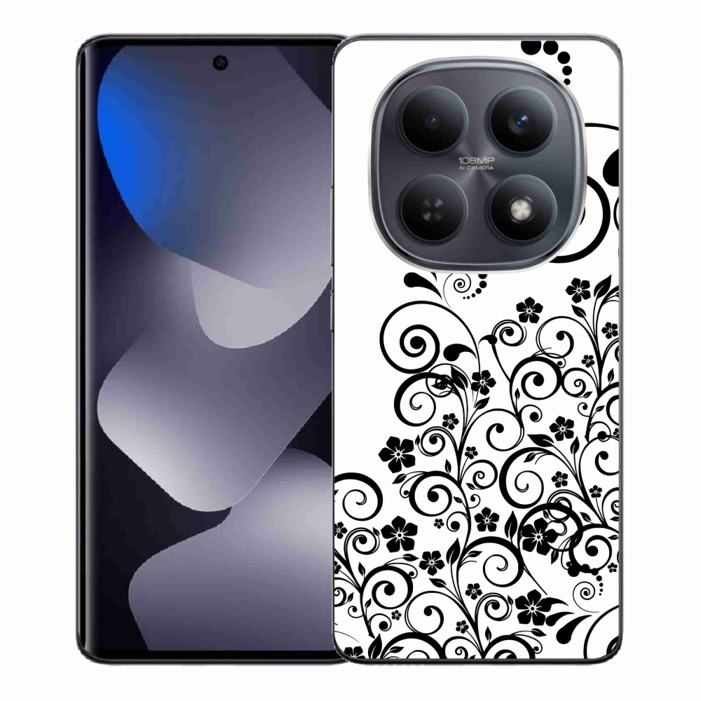 Gélový kryt mmCase na Xiaomi Redmi Note 15 4G - čiernobiele kvetinové vzory