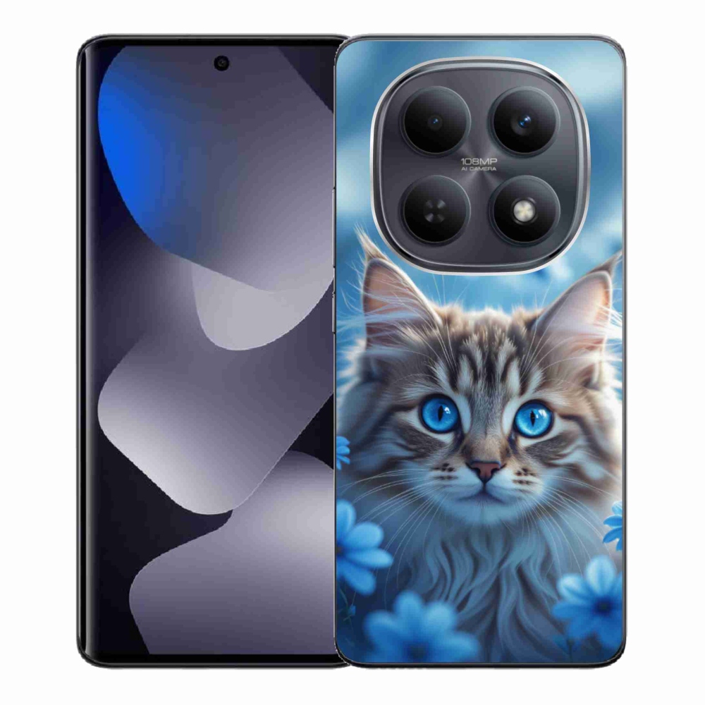 Gélový kryt mmCase na Xiaomi Redmi Note 15 4G - mačiatko v modrých kvetoch