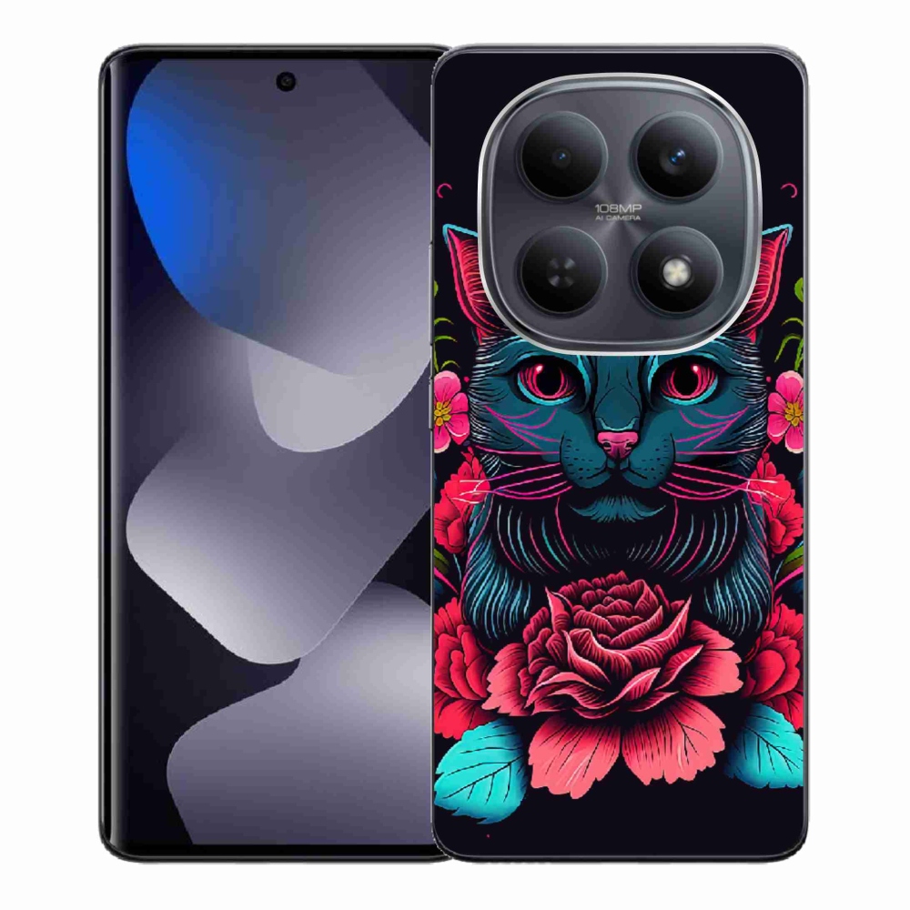 Gélový kryt mmCase na Xiaomi Redmi Note 15 4G - kvety a mačka