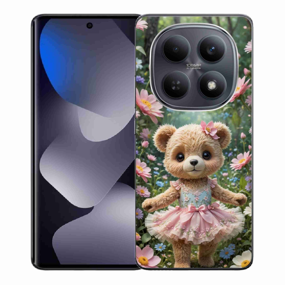 Gélový kryt mmCase na Xiaomi Redmi Note 15 4G - roztomilý medvedík v kvetoch
