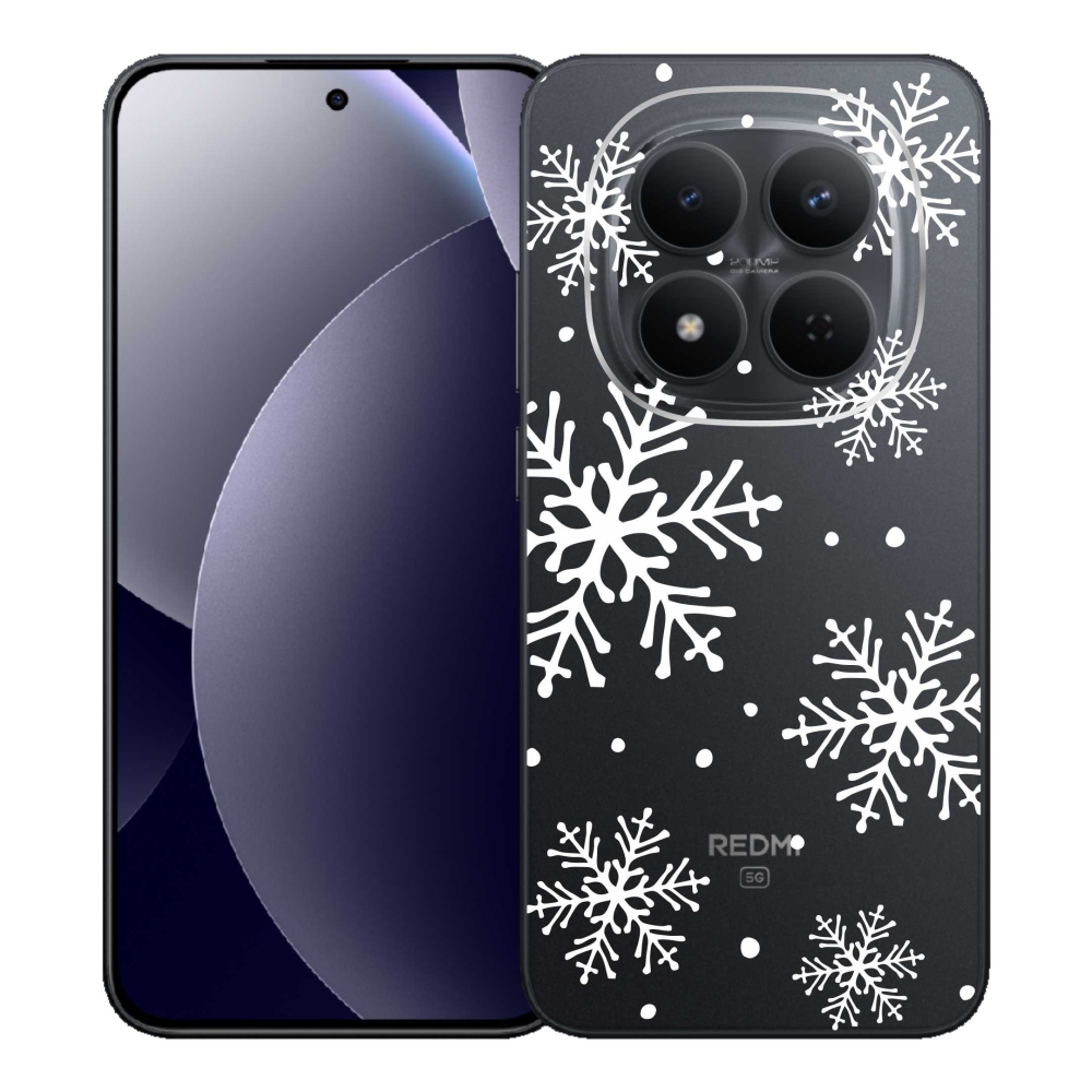 Gélový kryt mmCase na Xiaomi Redmi Note 15 Pro 5G - biele vločky na priehľadnom pozadí