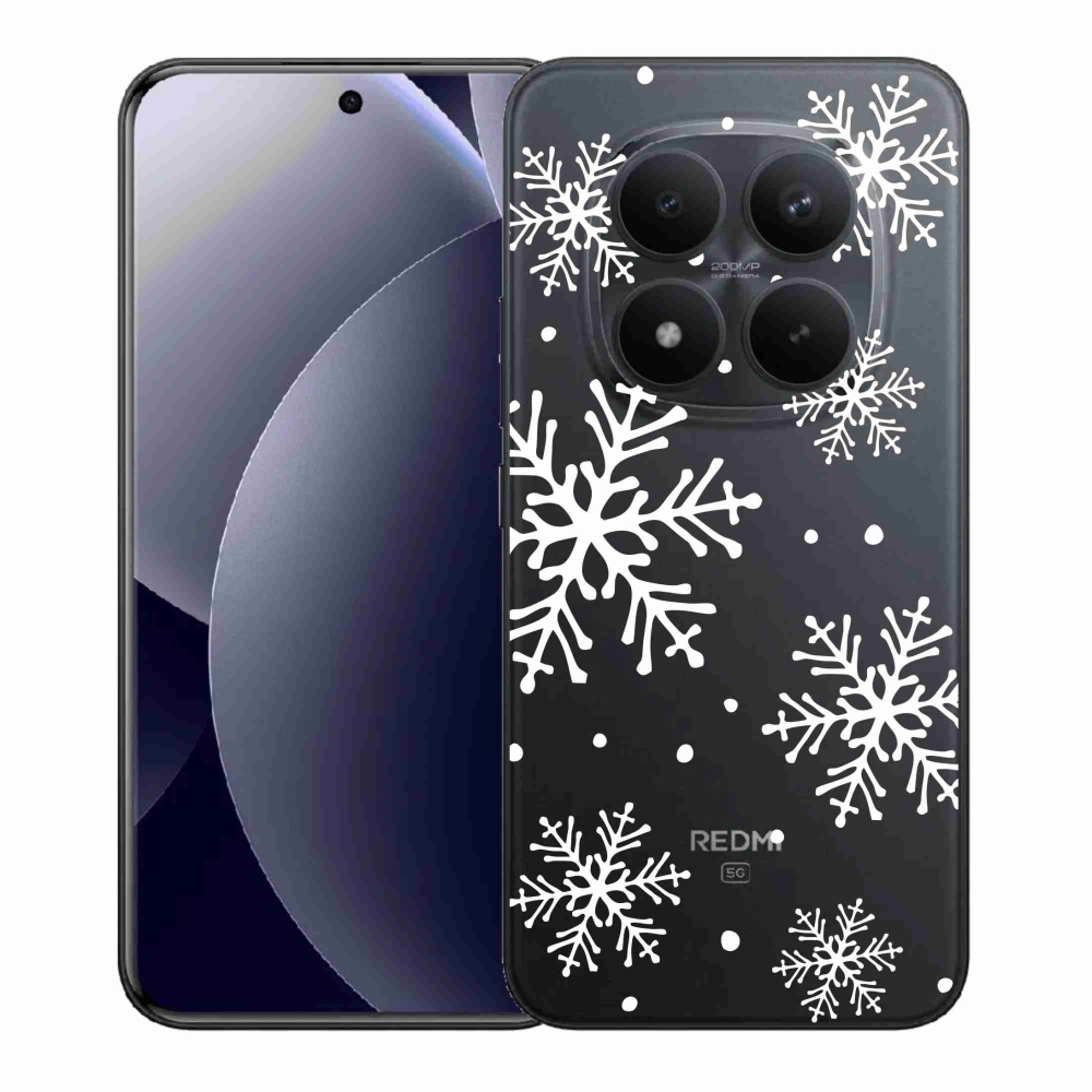 Gélový kryt mmCase na Xiaomi Redmi Note 15 Pro+ 5G/Xiaomi Poco M8 Pro 5G - biele vločky na priehľadnom pozadí