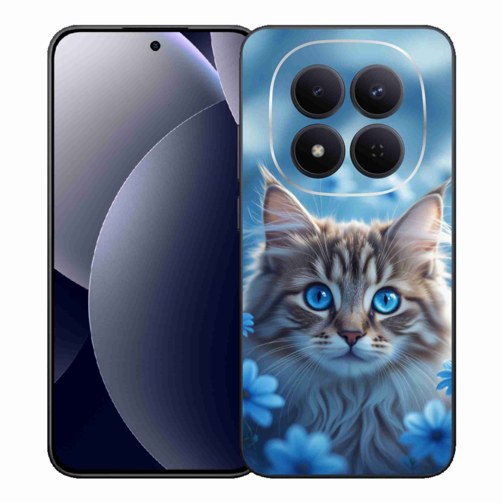 Gélový kryt mmCase na Xiaomi Redmi Note 15 Pro 5G - mačiatko v modrých kvetoch