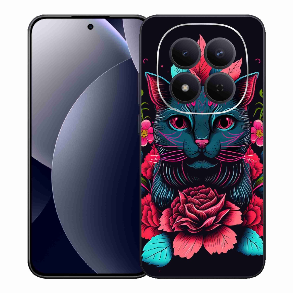Gélový kryt mmCase na Xiaomi Redmi Note 15 Pro 5G - kvety a mačka