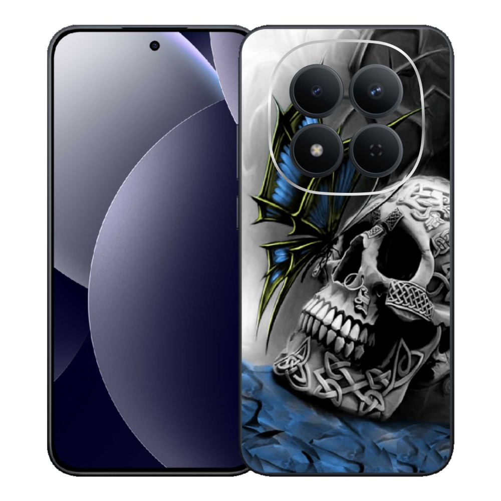 Gélový kryt mmCase na Xiaomi Redmi Note 15 Pro 5G - motýľ a lebka