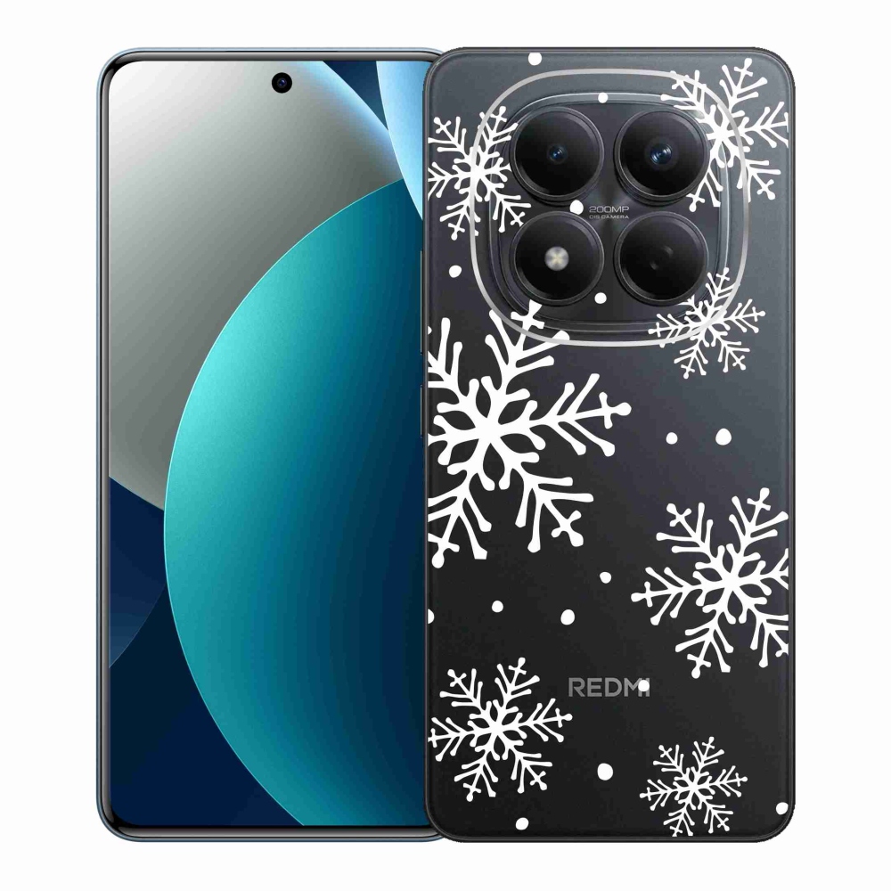 Gélový kryt mmCase na Xiaomi Redmi Note 15 Pro - biele vločky na priehľadnom pozadí