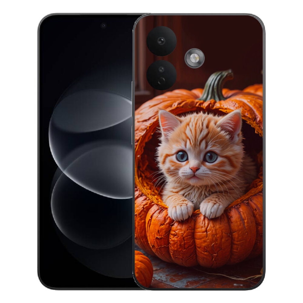 Gélový kryt mmCase na Xiaomi Redmi Note 17 Pro 5G - mačiatko a tekvica 2