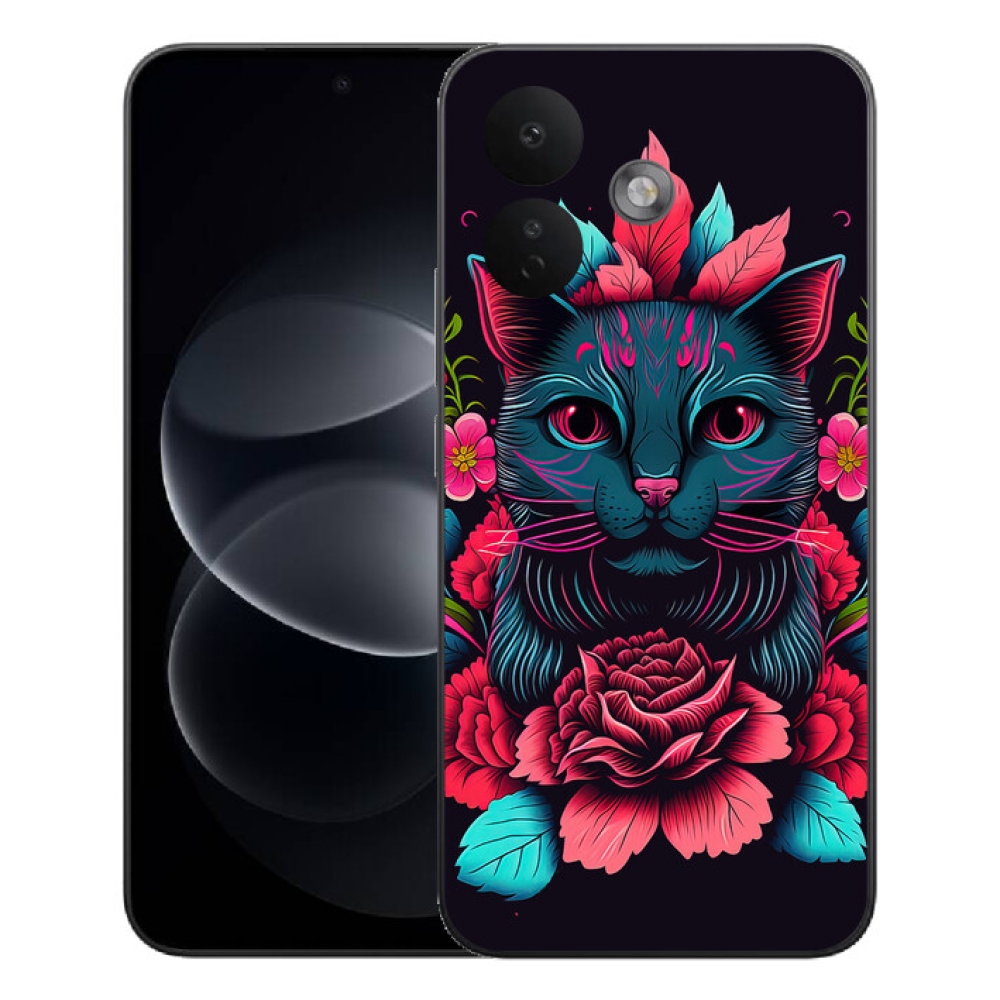 Gélový kryt mmCase na Xiaomi Redmi Note 17 Pro 5G - kvety a mačka