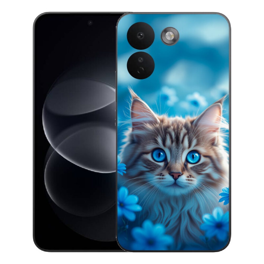 Gélový kryt mmCase na Xiaomi Redmi Note 17 Pro Max 5G - mačiatko v modrých kvetoch