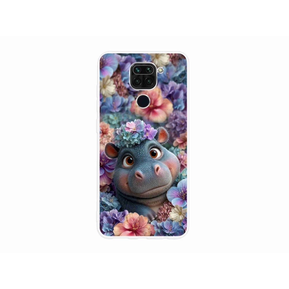 Gélový kryt mmCase na Xiaomi Redmi Note 9 - hrošík v kvetoch