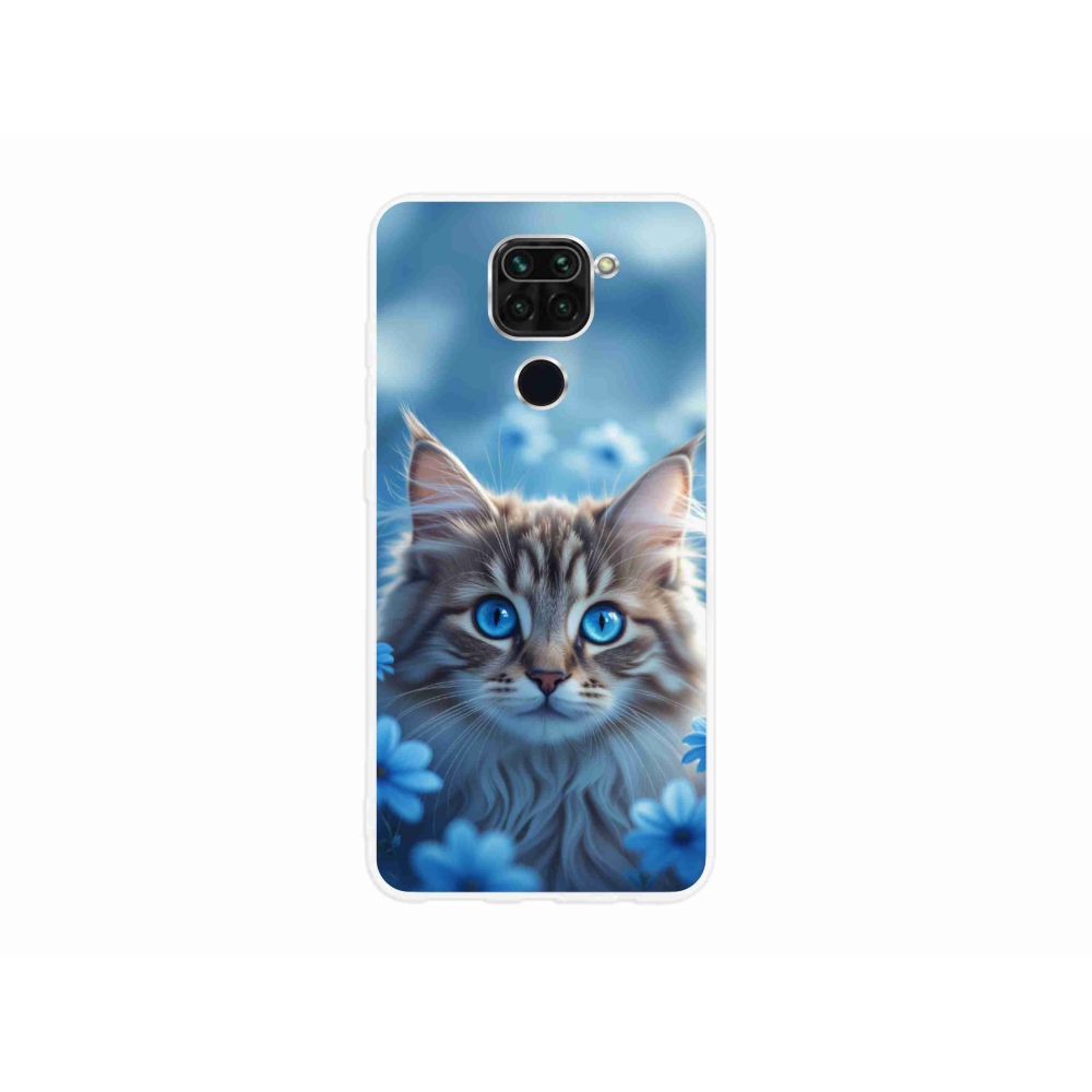 Gélový kryt mmCase na Xiaomi Redmi Note 9 - mačiatko v modrých kvetoch
