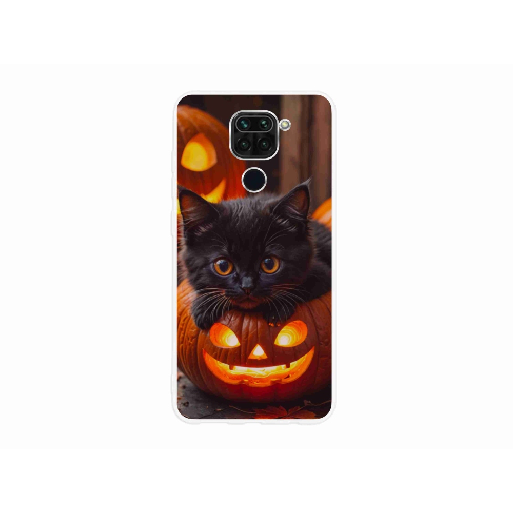 Gélový kryt mmCase na Xiaomi Redmi Note 9 - mačiatko a tekvica