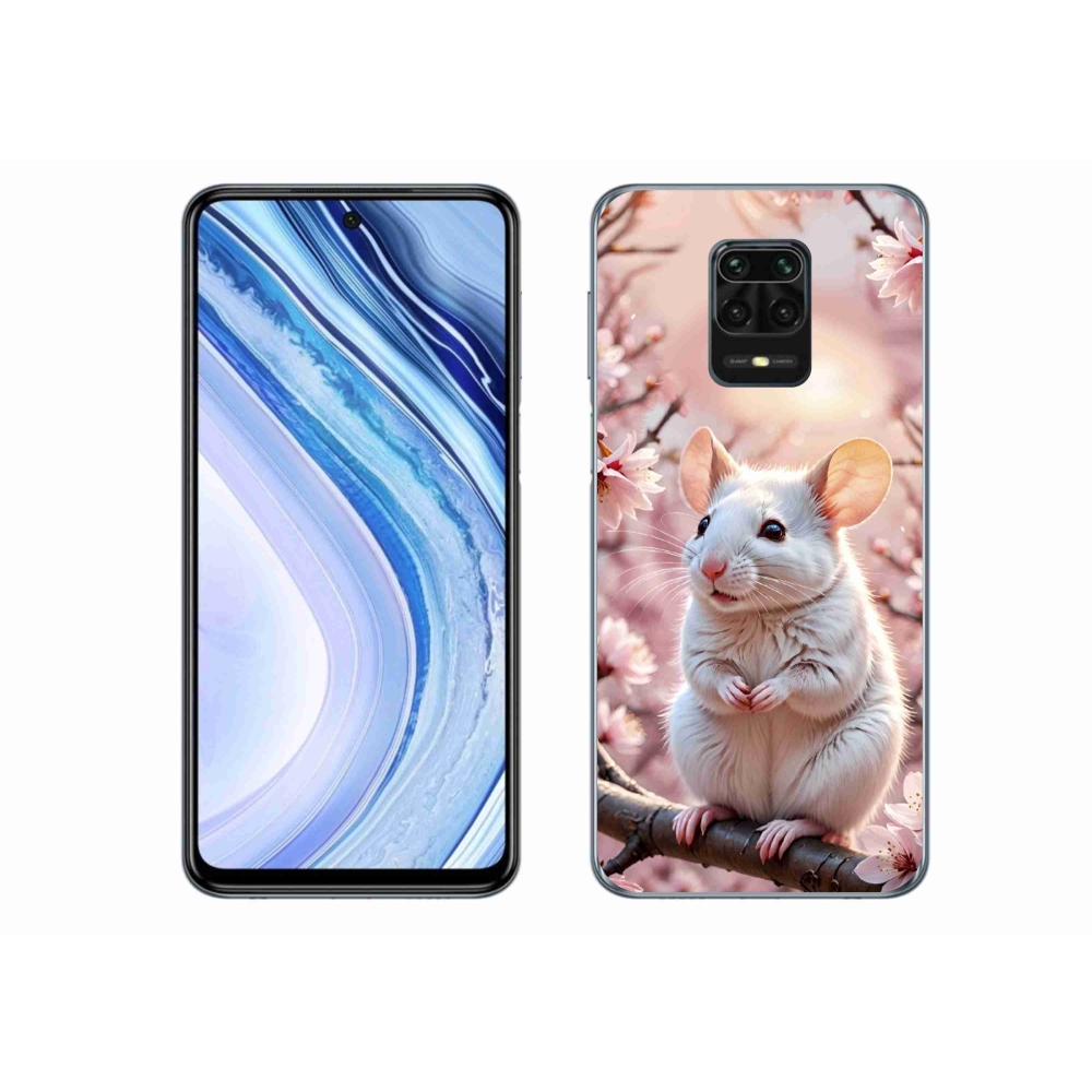 Gélový kryt mmCase na Xiaomi Redmi Note 9 Pro - biela myš na vetve