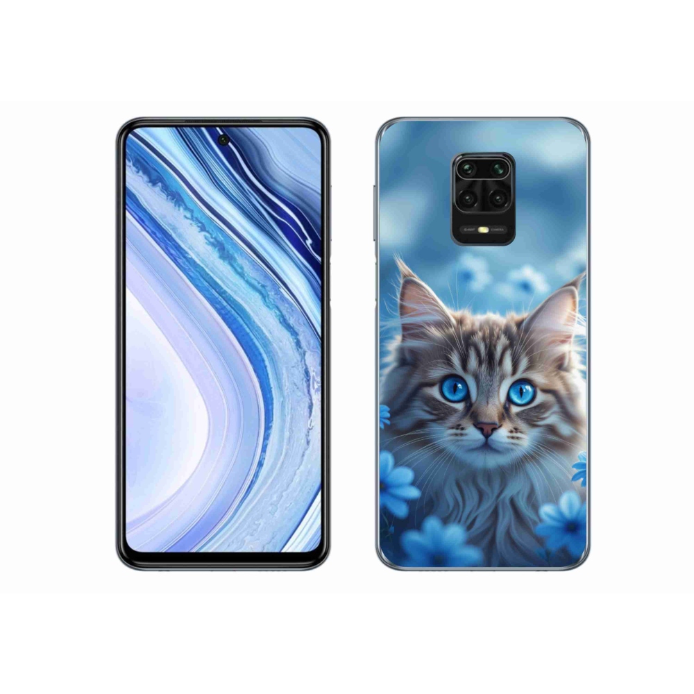 Gélový kryt mmCase na Xiaomi Redmi Note 9 Pro - mačiatko v modrých kvetoch