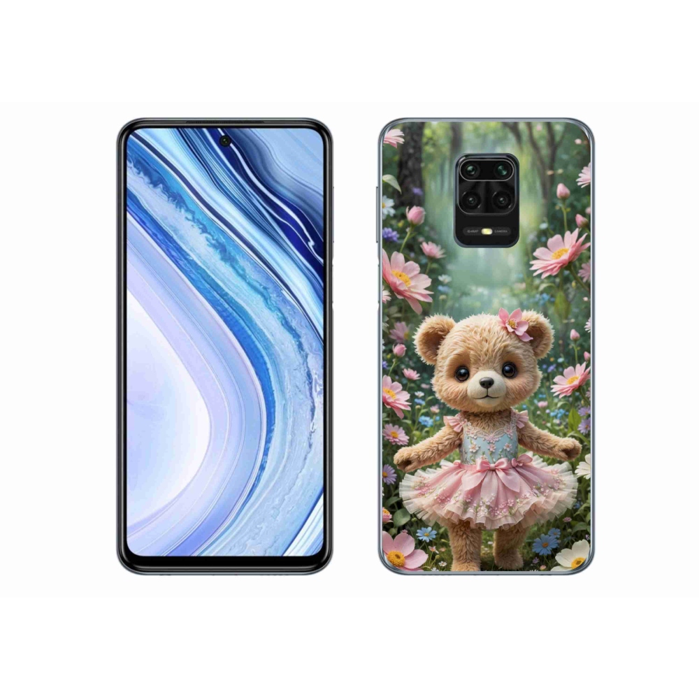 Gélový kryt mmCase na Xiaomi Redmi Note 9 Pro - roztomilý medvedík v kvetoch