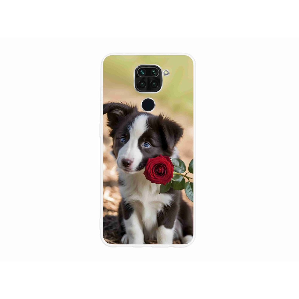 Gélový kryt mmCase na Xiaomi Redmi Note 9 - roztomilá border kólia s ružou