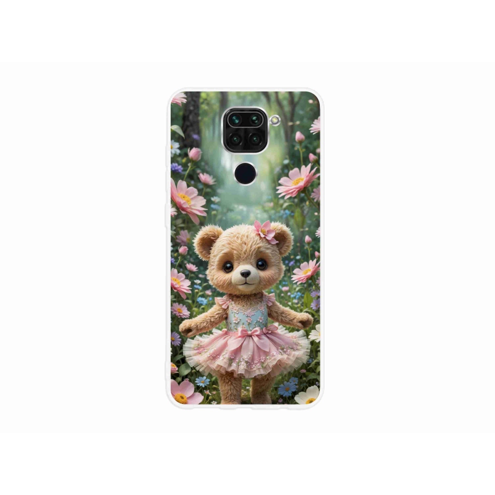 Gélový kryt mmCase na Xiaomi Redmi Note 9 - roztomilý medvedík v kvetoch