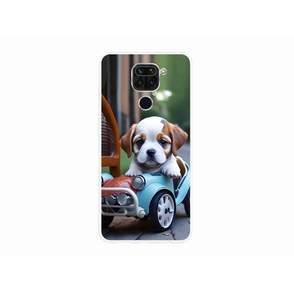 Gélový kryt mmCase na Xiaomi Redmi Note 9 - šteňa v retro aute