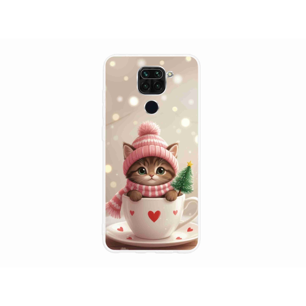 Gélový kryt mmCase na Xiaomi Redmi Note 9 - vianočné mačiatko v hrnčeku