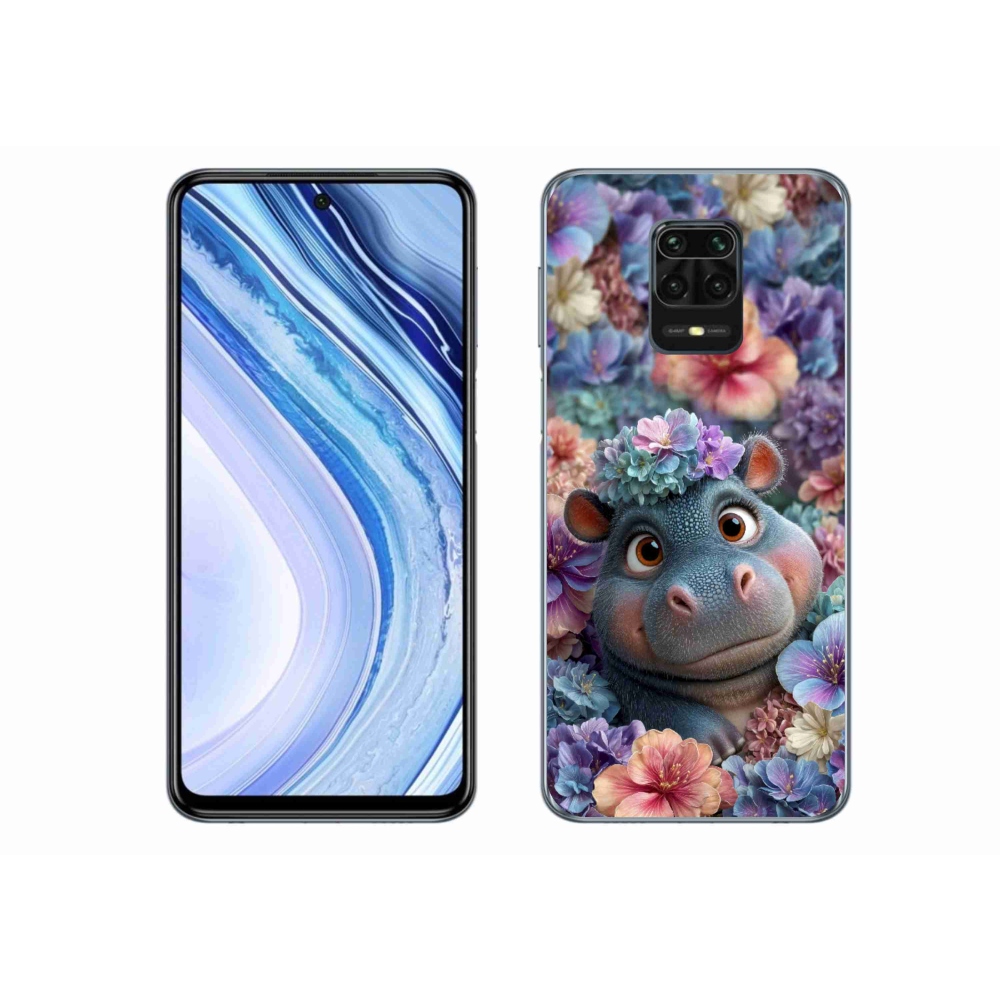 Gélový kryt mmCase na Xiaomi Redmi Note 9S - hrošík v kvetoch