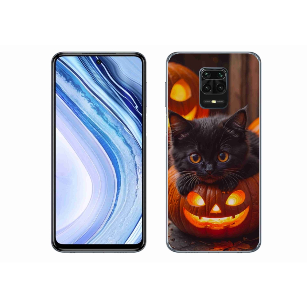 Gélový kryt mmCase na Xiaomi Redmi Note 9S - mačiatko a tekvica
