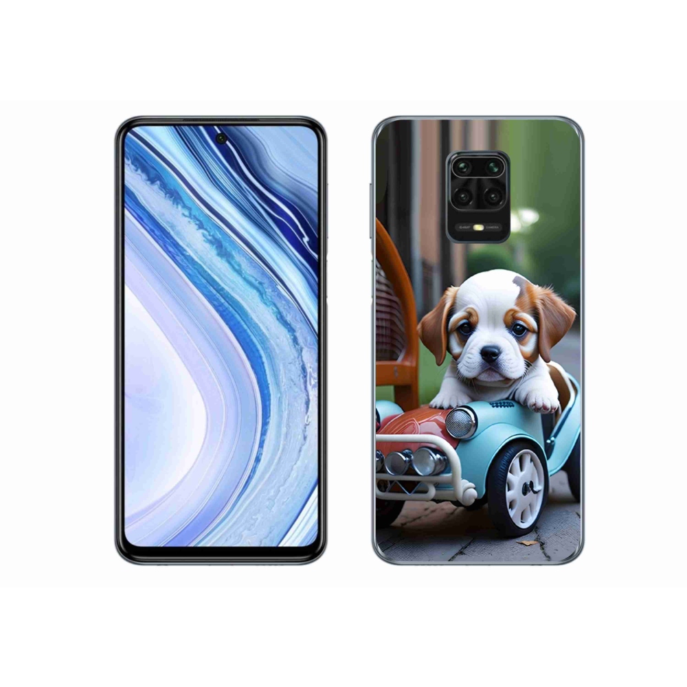 Gélový kryt mmCase na Xiaomi Redmi Note 9S - šteňa v retro aute