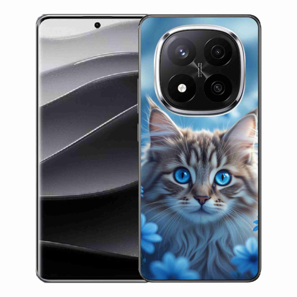 Gélový kryt mmCase na Xiaomi Remdi Note 14 Pro+ 5G - mačiatko v modrých kvetoch