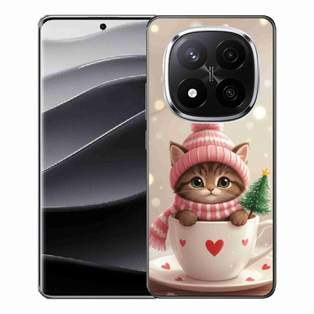 Gélový kryt mmCase na Xiaomi Remdi Note 14 Pro+ 5G - vianočné mačiatko v hrnčeku