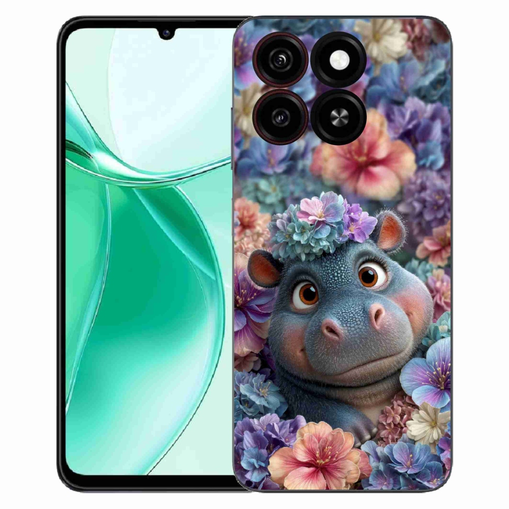 Gélový kryt mmCase na ZTE Blade A35 - hrošík v kvetoch