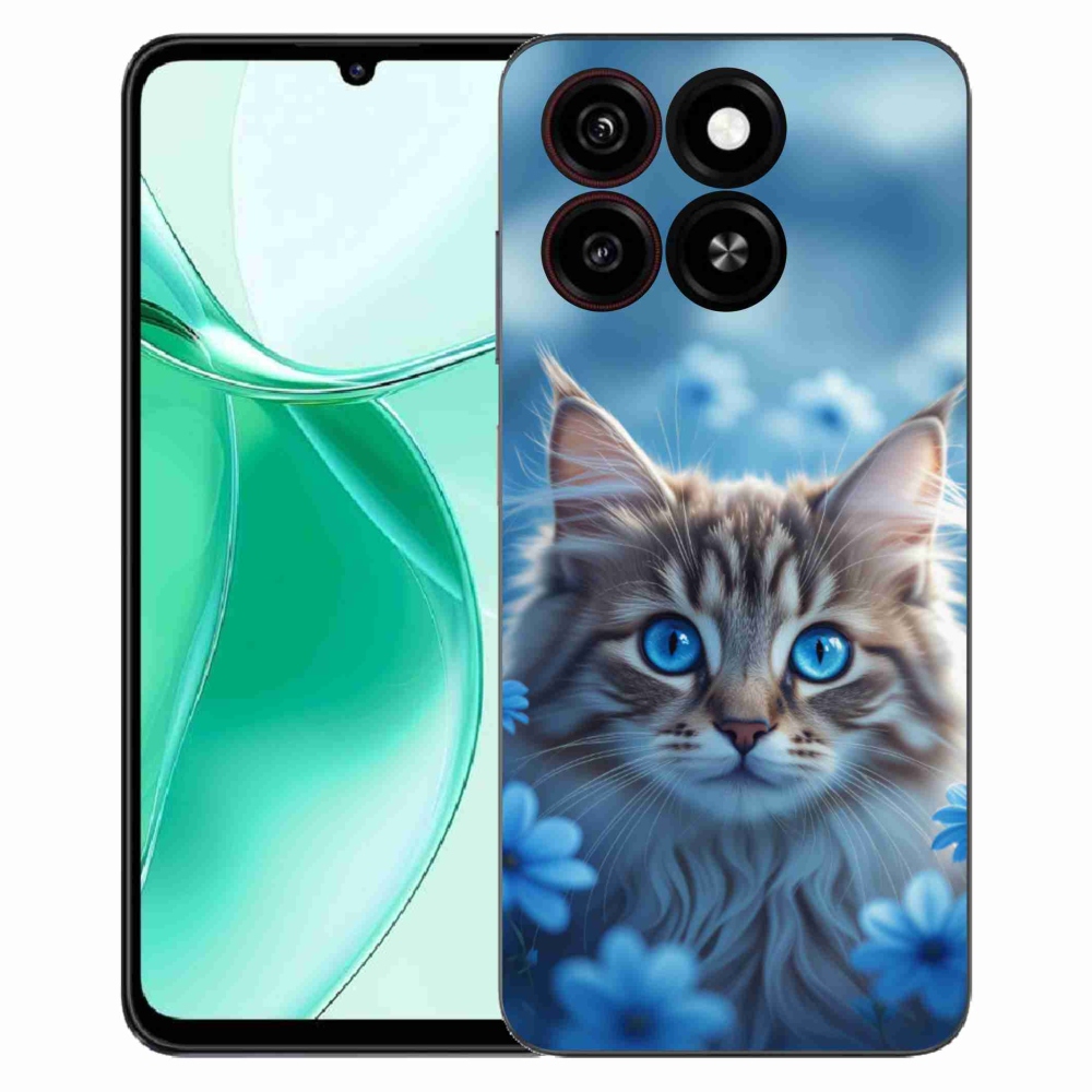 Gélový kryt mmCase na ZTE Blade A35 - mačiatko v modrých kvetoch
