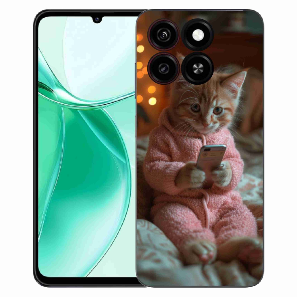 Gélový kryt mmCase na ZTE Blade A35 - mačiatko s mobilom