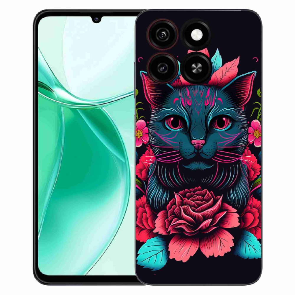 Gélový kryt mmCase na ZTE Blade A35 - kvety a mačka