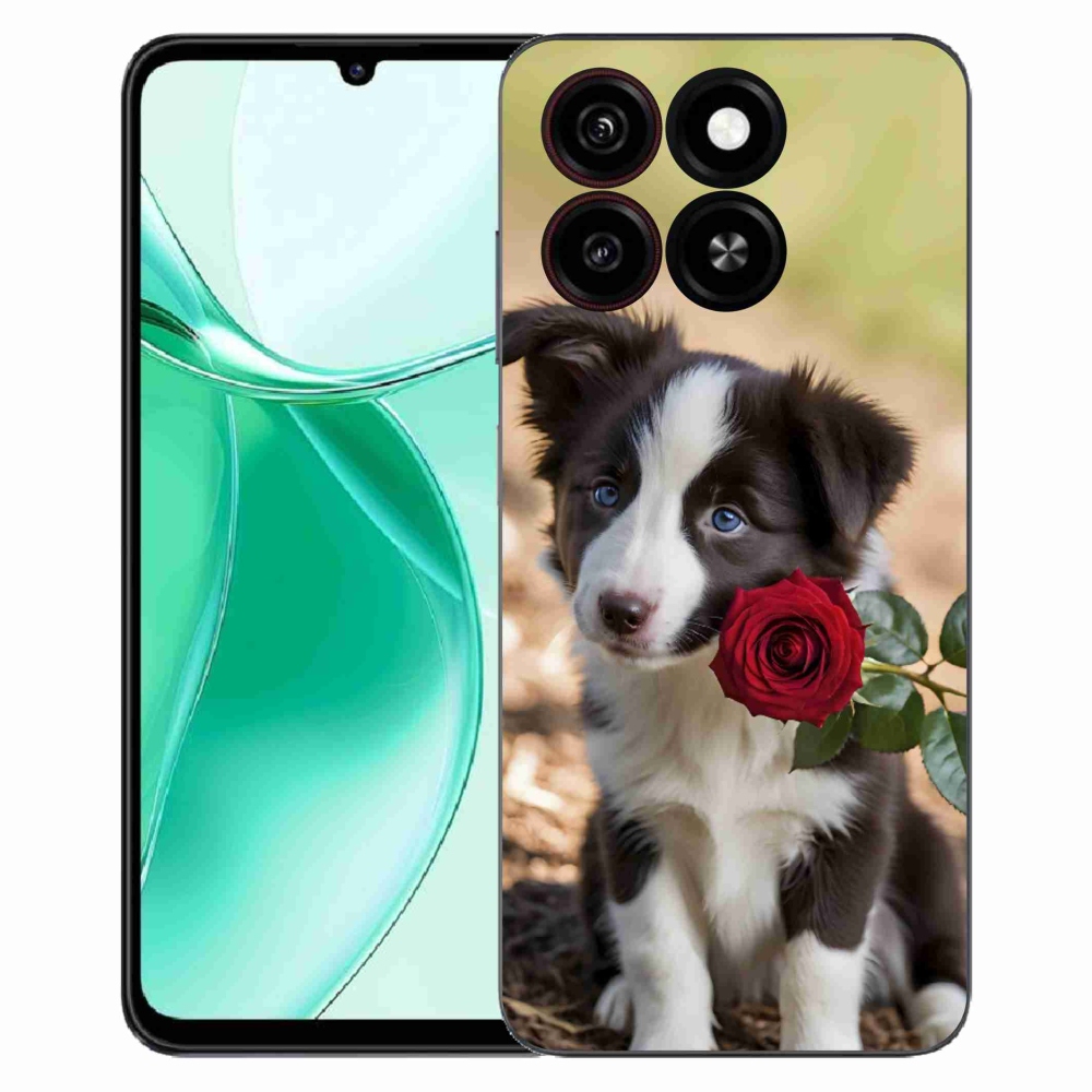 Gélový kryt mmCase na ZTE Blade A35 - roztomilá border kólia s ružou