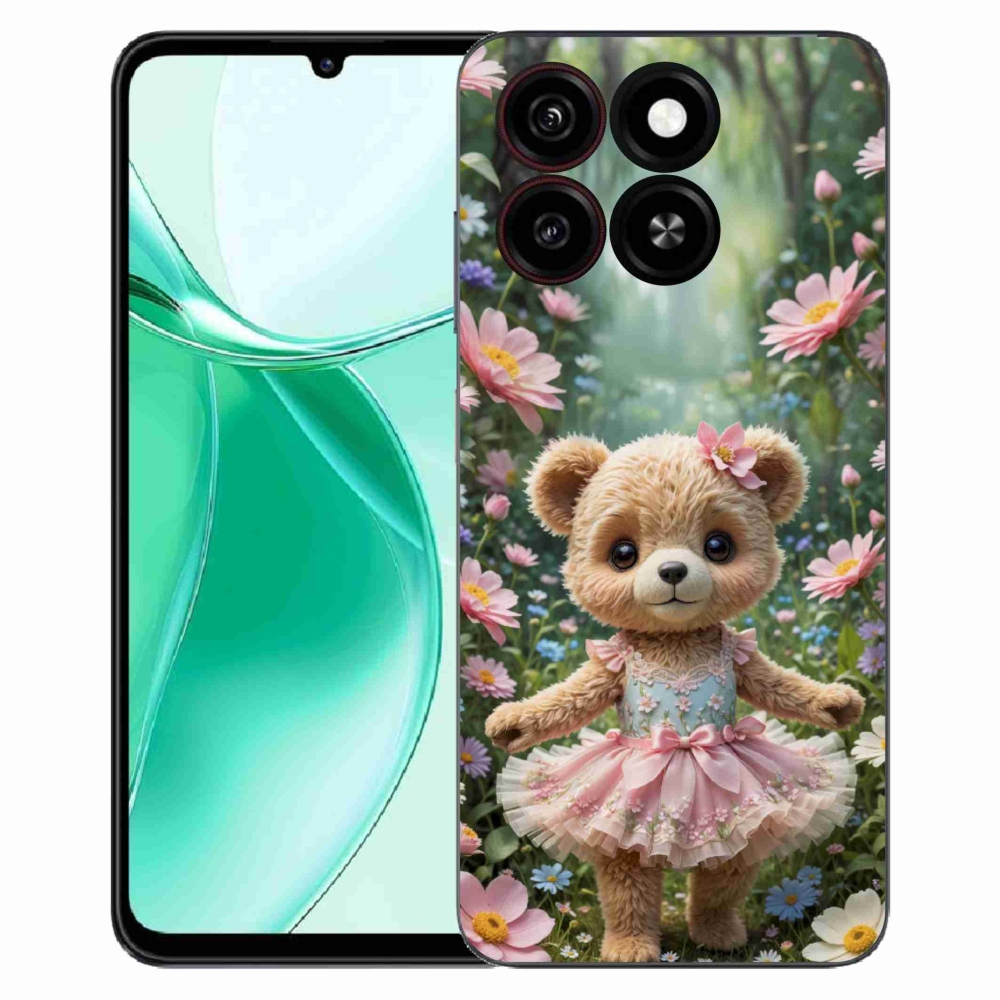 Gélový kryt mmCase na ZTE Blade A35 - roztomilý medvedík v kvetoch