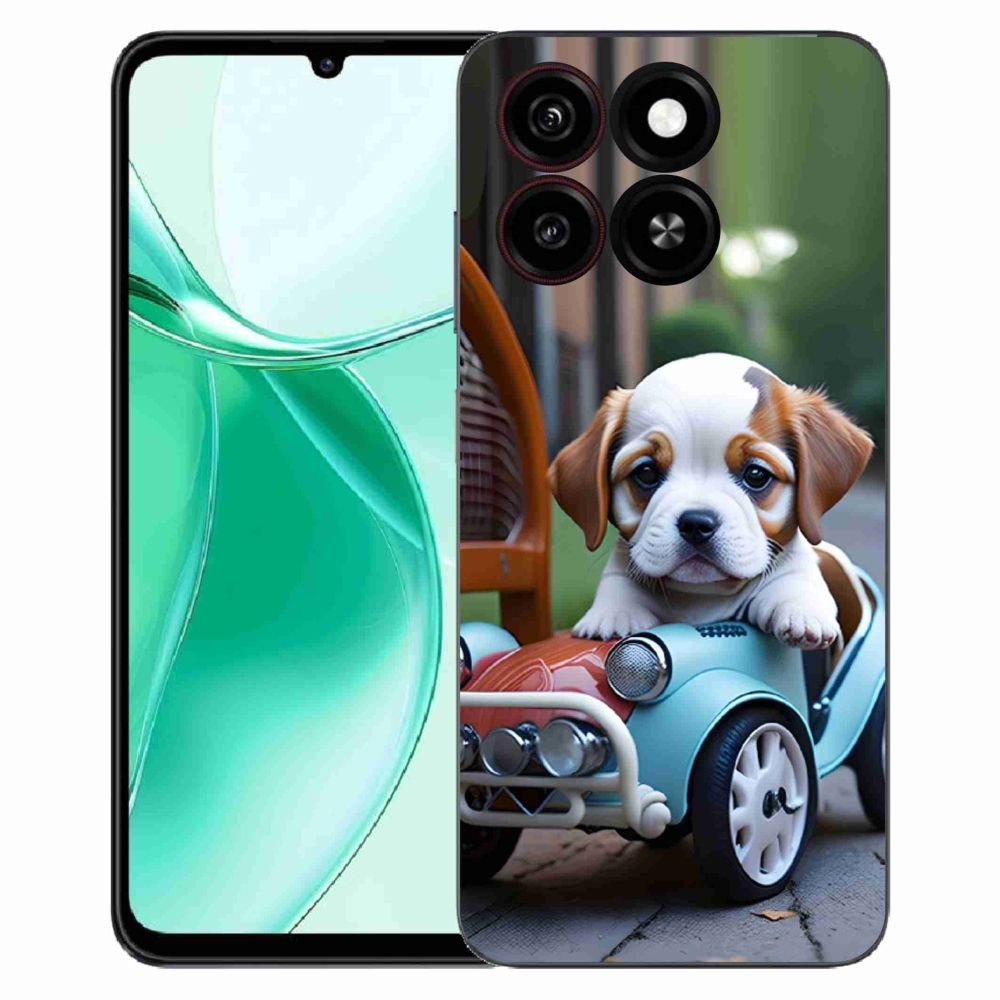 Gélový kryt mmCase na ZTE Blade A35 - šteňa v retro aute