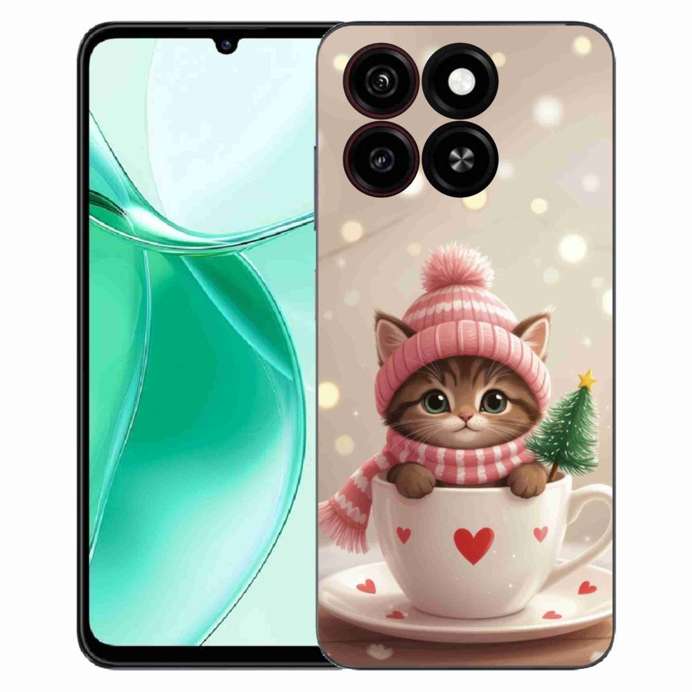 Gélový kryt mmCase na ZTE Blade A35 - vianočné mačiatko v hrnčeku