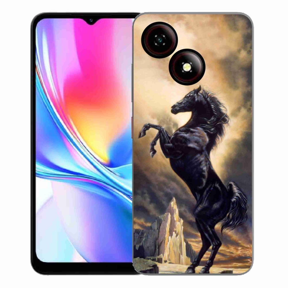 Gélový kryt mmCase na ZTE Blade A35E - čierny kreslený kôň