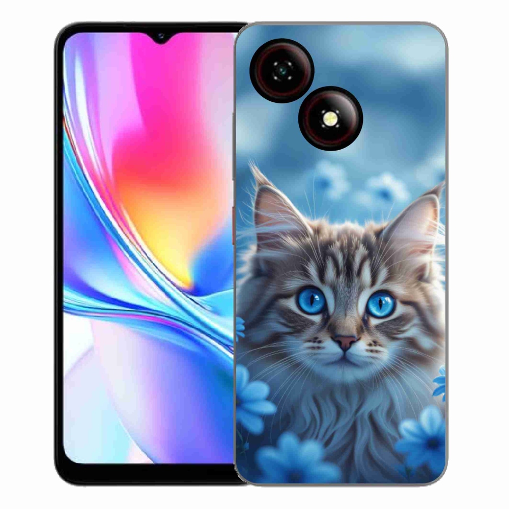 Gélový kryt mmCase na ZTE Blade A35E - mačiatko v modrých kvetoch