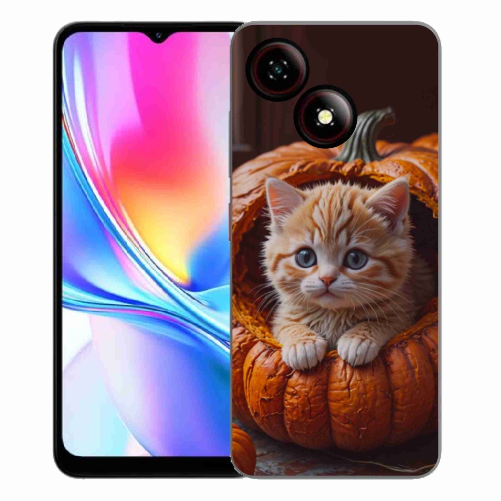 Gélový kryt mmCase na ZTE Blade A35E - mačiatko a tekvica 2