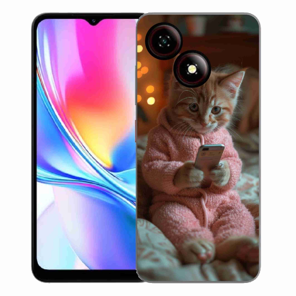 Gélový kryt mmCase na ZTE Blade A35E - mačiatko s mobilom