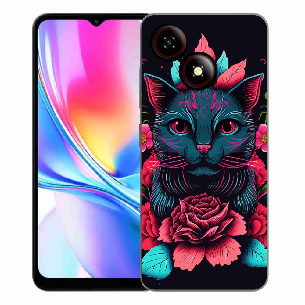 Gélový kryt mmCase na ZTE Blade A35E - kvety a mačka