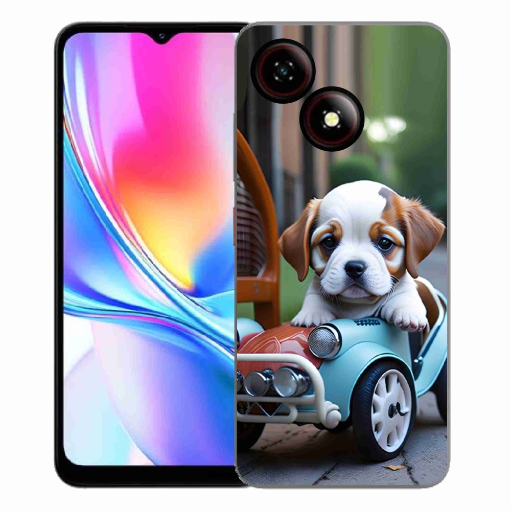 Gélový kryt mmCase na ZTE Blade A35E - šteňa v retro aute