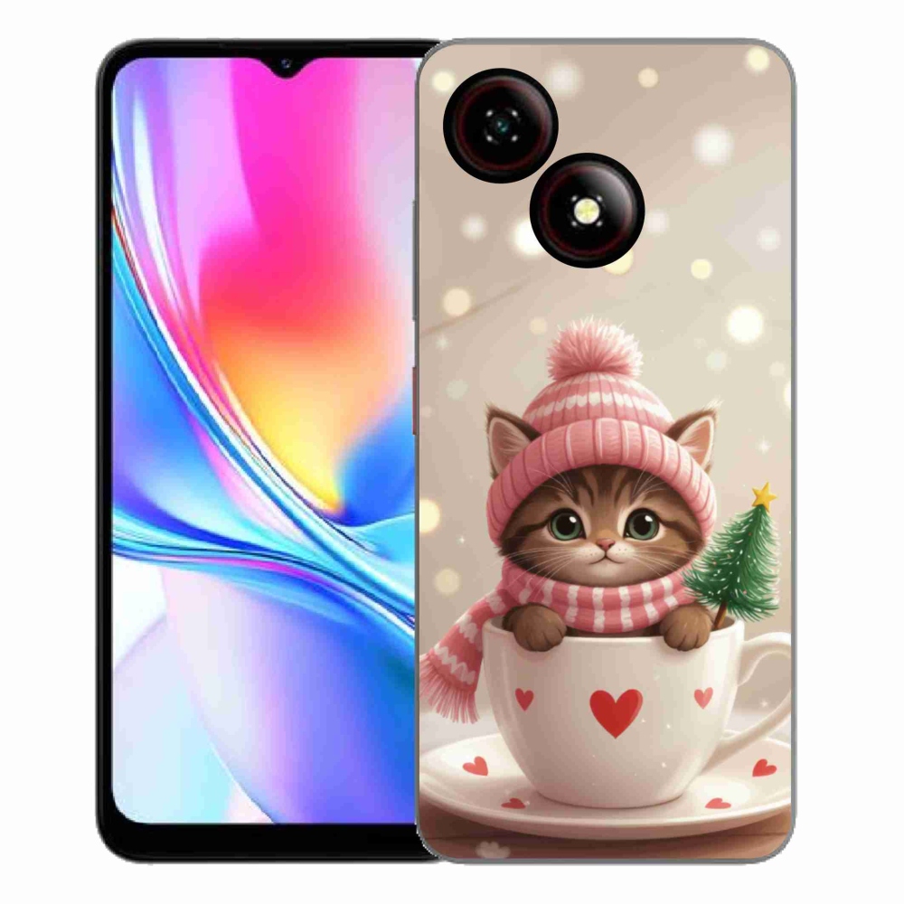 Gélový kryt mmCase na ZTE Blade A35E - vianočné mačiatko v hrnčeku