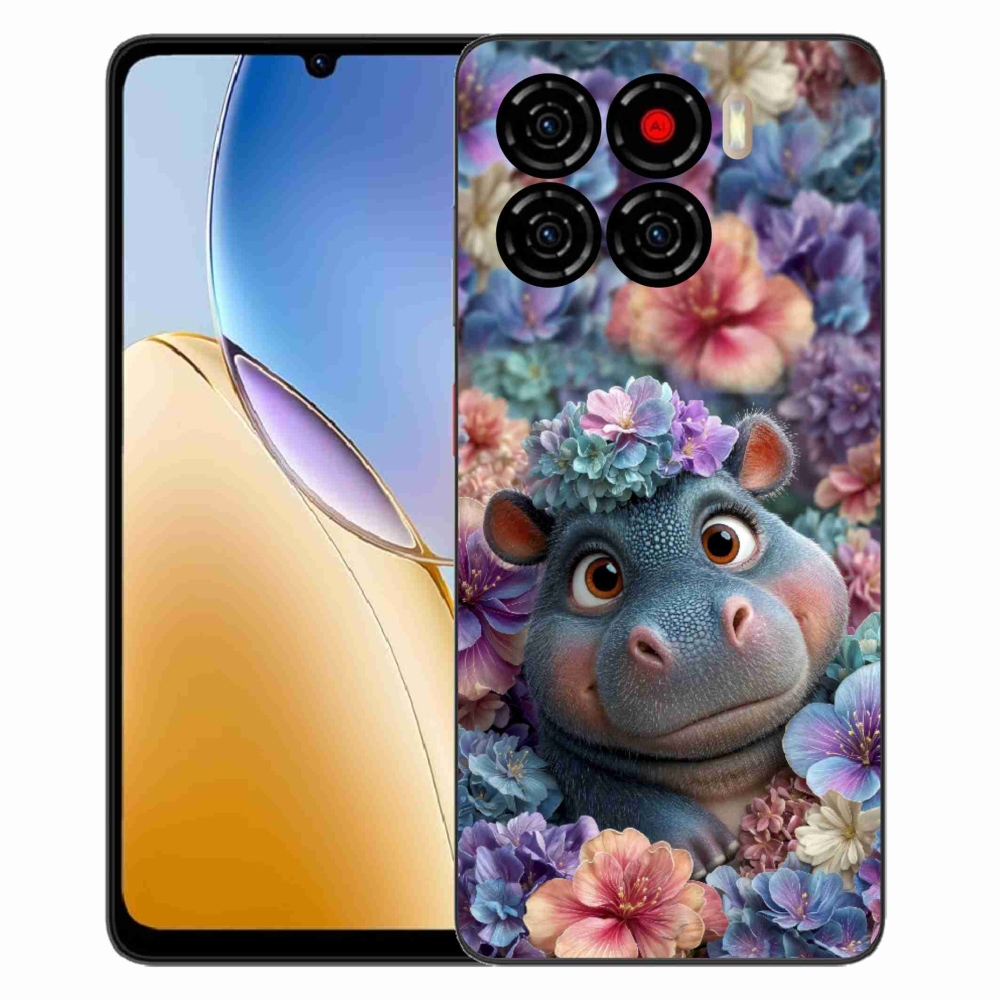 Gélový kryt mmCase na ZTE Blade A56 - hrošík v kvetoch