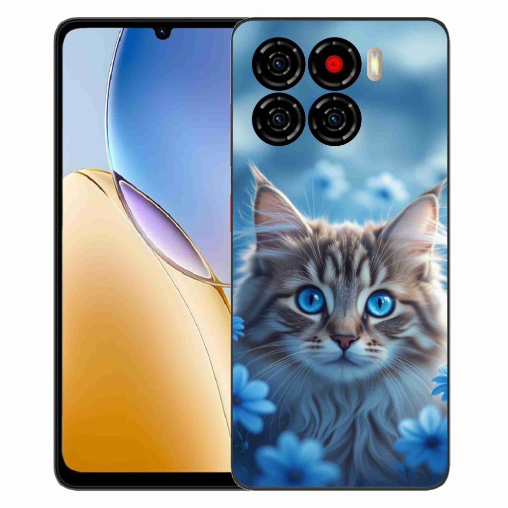 Gélový kryt mmCase na ZTE Blade A56 - mačiatko v modrých kvetoch