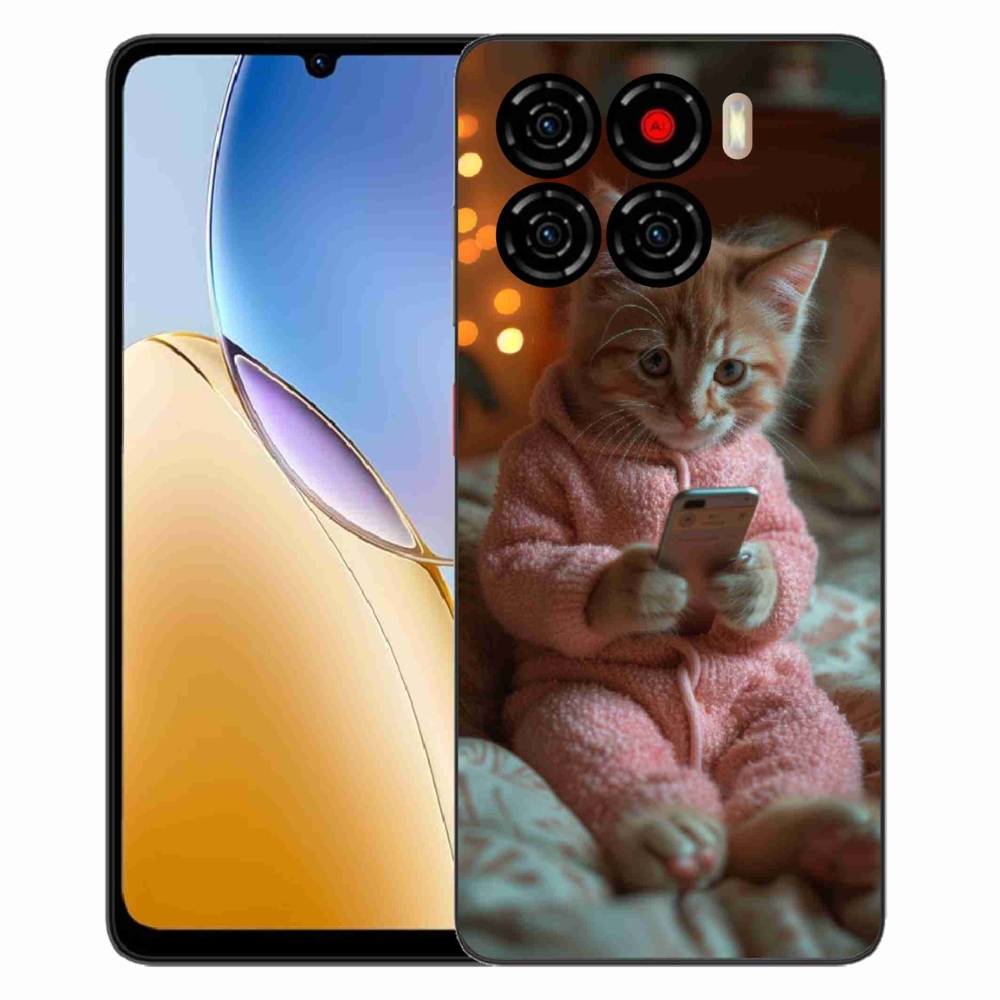 Gélový kryt mmCase na ZTE Blade A56 - mačiatko s mobilom