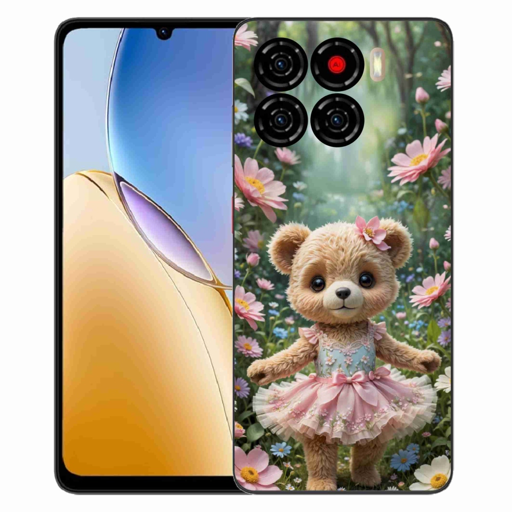 Gélový kryt mmCase na ZTE Blade A56 - roztomilý medvedík v kvetoch
