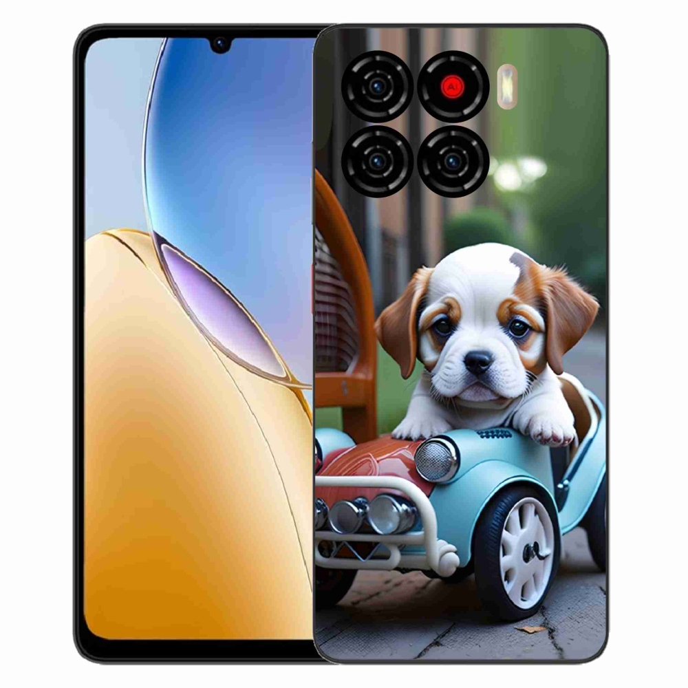 Gélový kryt mmCase na ZTE Blade A56 - šteňa v retro aute