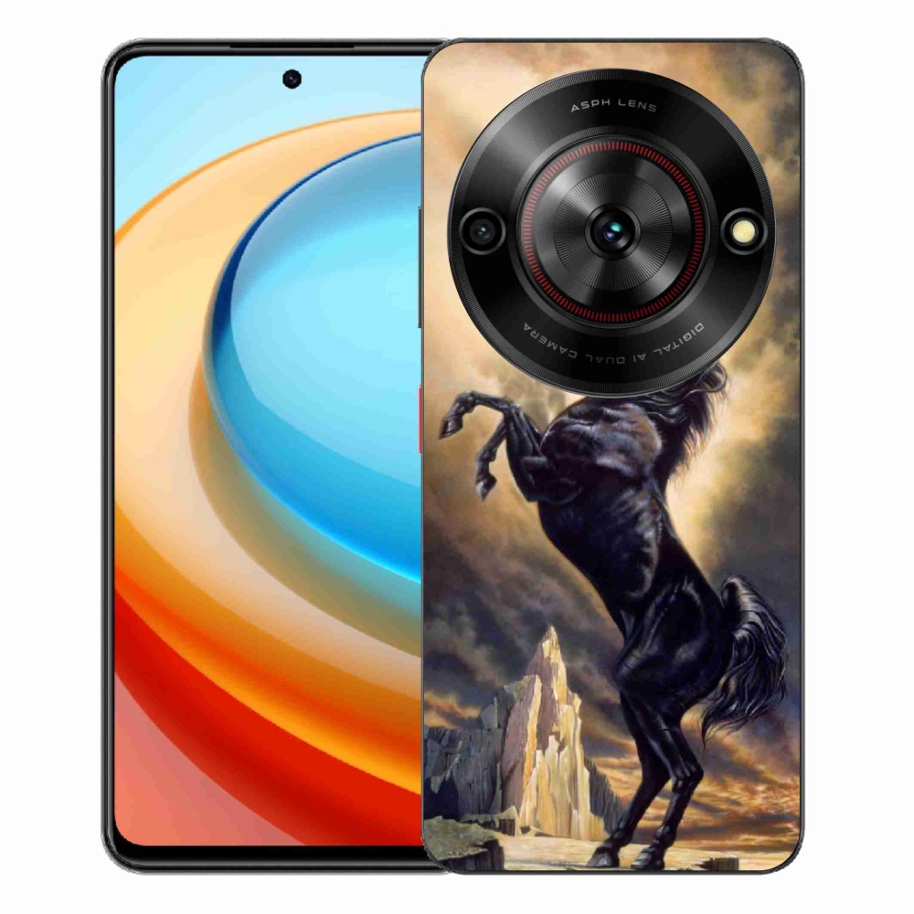 Gélový kryt mmCase na ZTE Blade A75 - čierny kreslený kôň